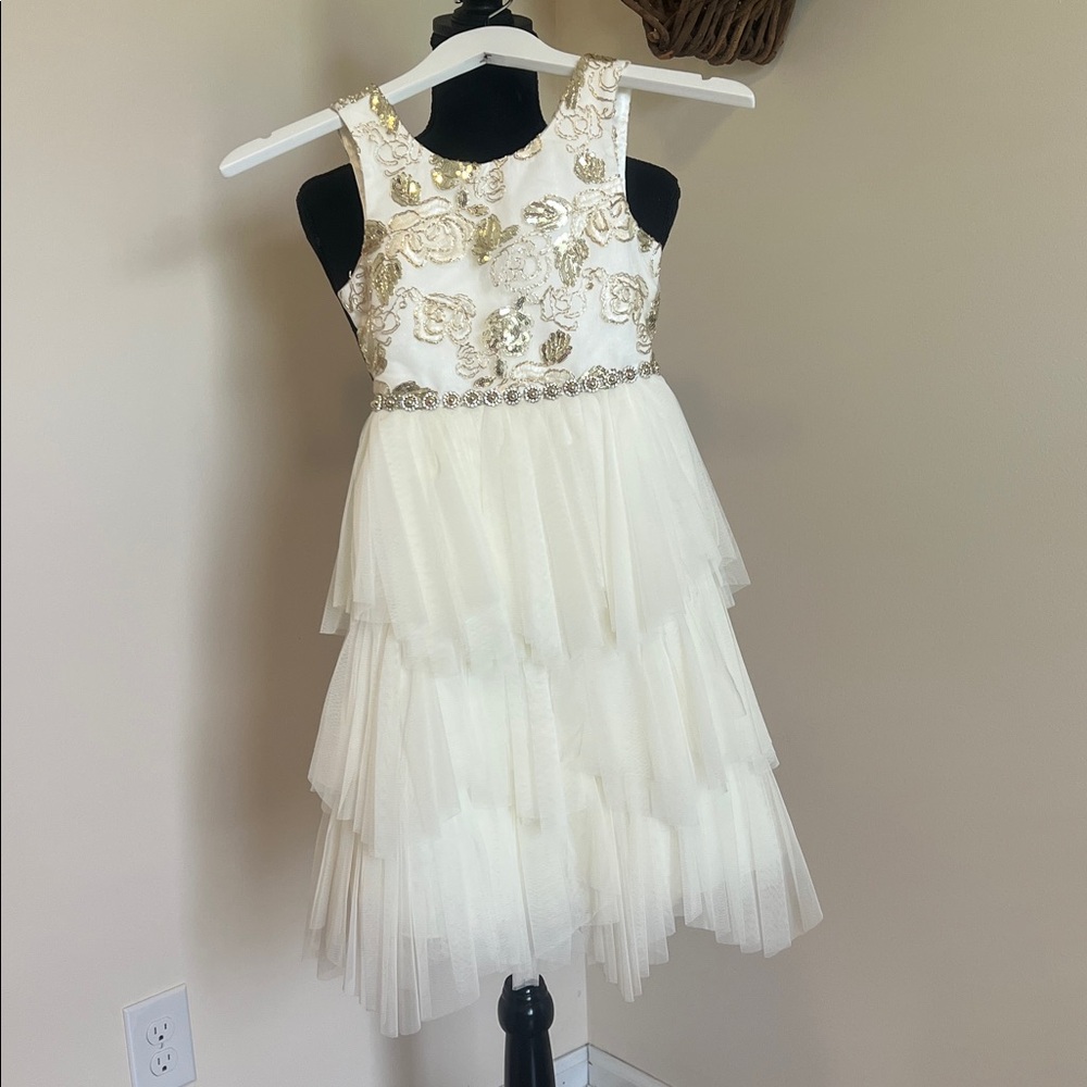 American Princess White and Gold Floral Dress